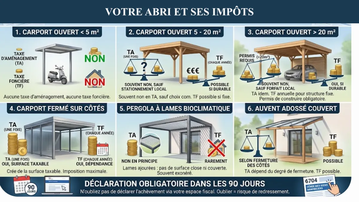 Infographie des taxes selon le type d'abri et sa surface